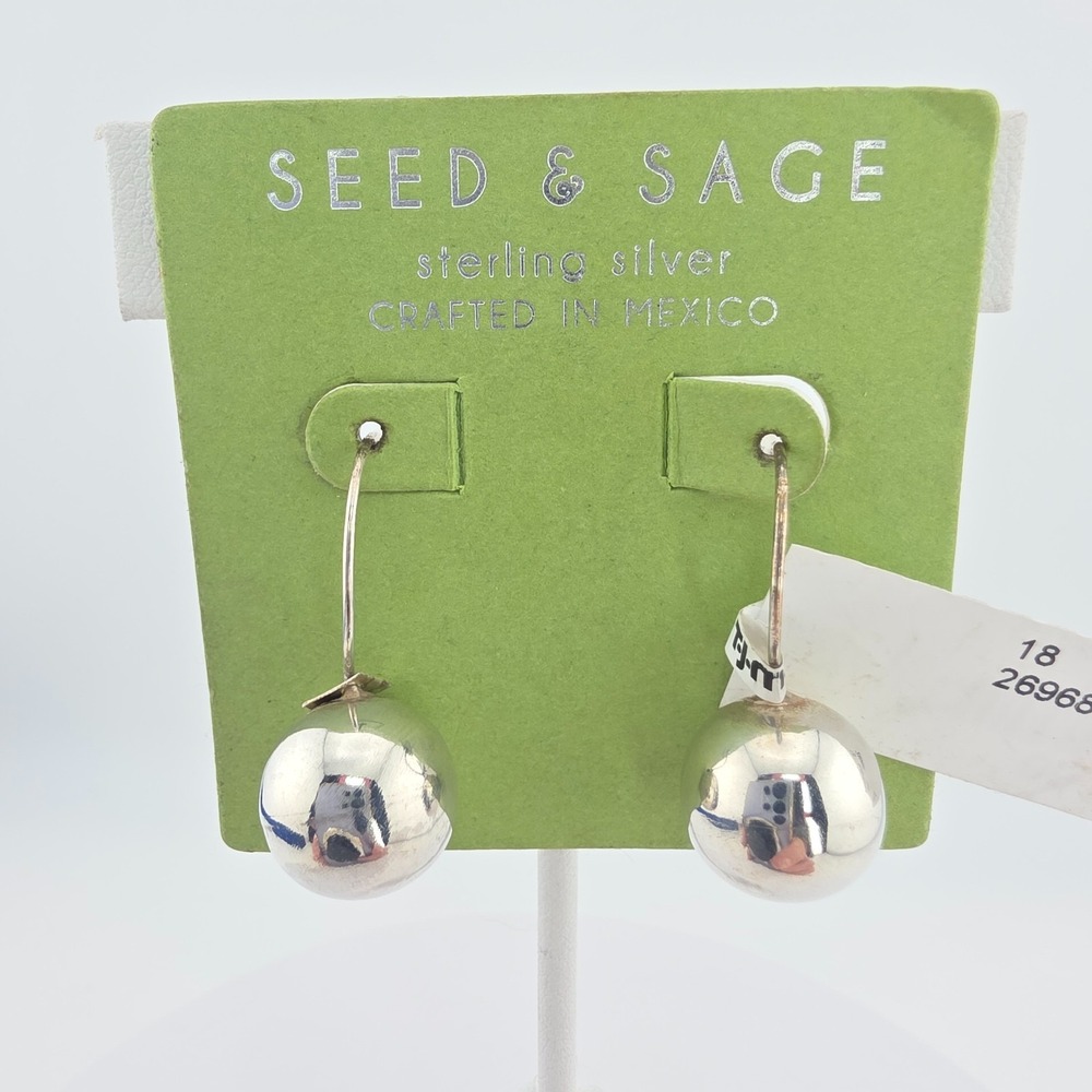 New! SEED & SAGE Earrings 925 Sterling Silver Drop Dangle Ball Minimalist